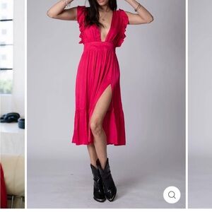 Stillwater Viva Red Jessie V-Neck MIDI Dress NWT size Large